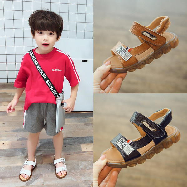 Sandale copii pentru un baiat in alb, negru si maro