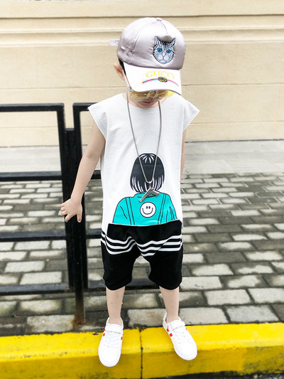 Set copii - maiou cu imprimeu si pantaloni 3/4