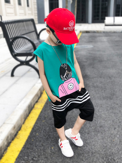 Set copii - maiou cu imprimeu si pantaloni 3/4