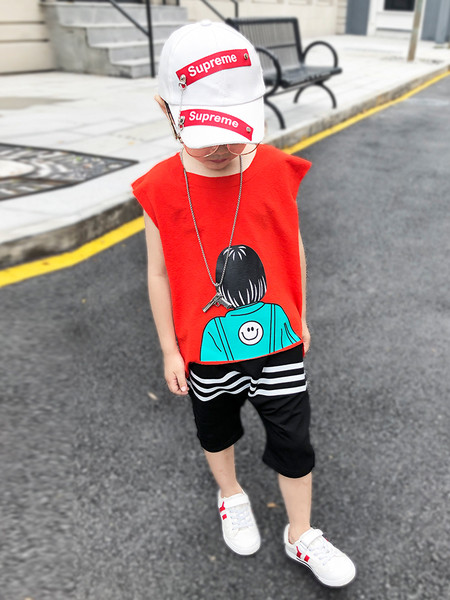 Set copii - maiou cu imprimeu si pantaloni 3/4