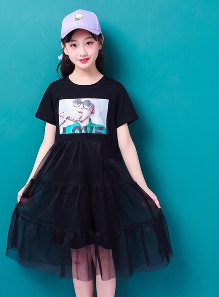 Rochie casual pentru copii cu aplicatie si tul in mai multe culori