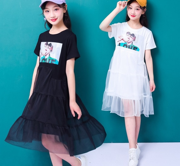 Rochie casual pentru copii cu aplicatie si tul in mai multe culori