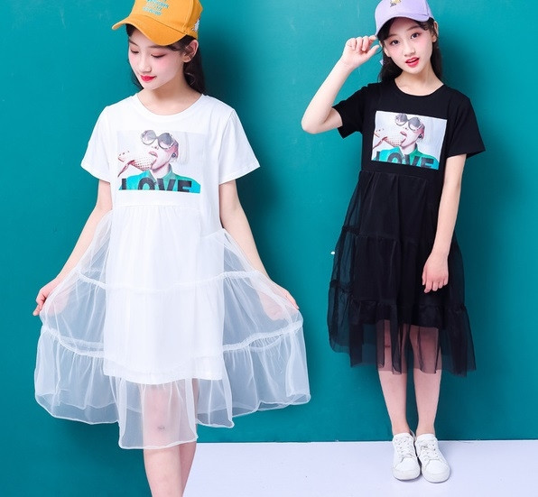 Rochie casual pentru copii cu aplicatie si tul in mai multe culori