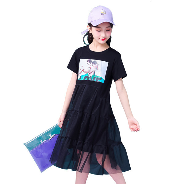 Rochie casual pentru copii cu aplicatie si tul in mai multe culori