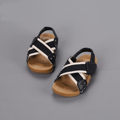 Детски сандали за момче в черен и червен цвят с кожени елементи