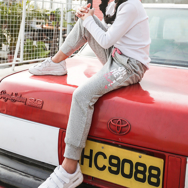 Pantaloni sport copii cu imprimeu si cravate pentru fete