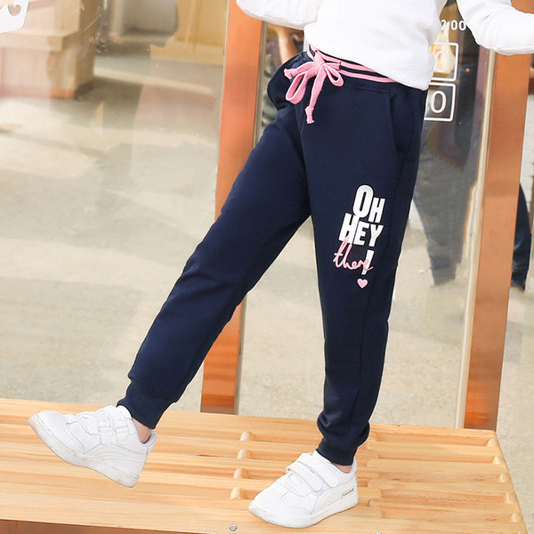 Pantaloni sport copii cu imprimeu si cravate pentru fete