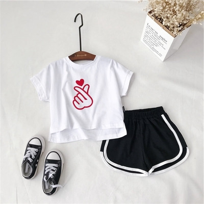 Tricou pentru fete pentru copii in doua culori cu guler si imprimeu in forma de O