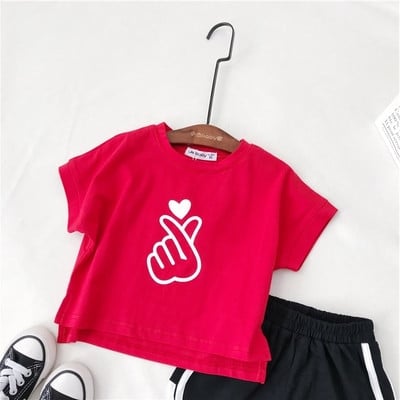 Tricou pentru fete pentru copii in doua culori cu guler si imprimeu in forma de O