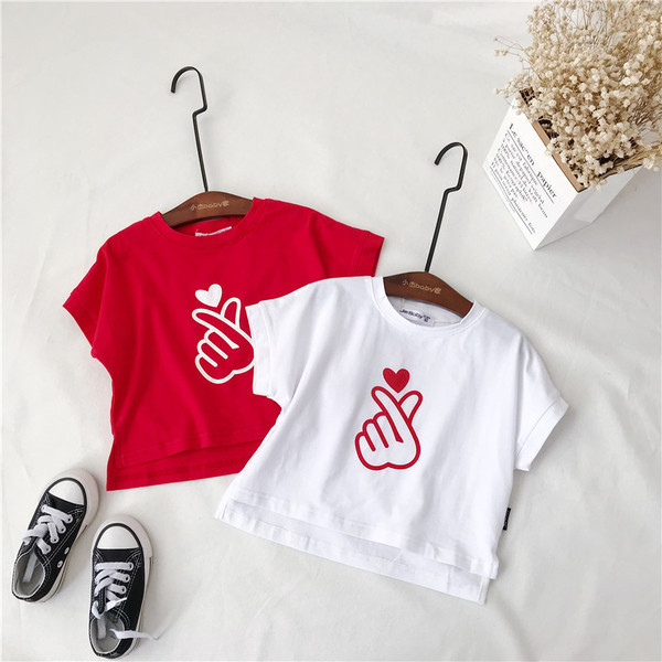 Tricou pentru fete pentru copii in doua culori cu guler si imprimeu in forma de O