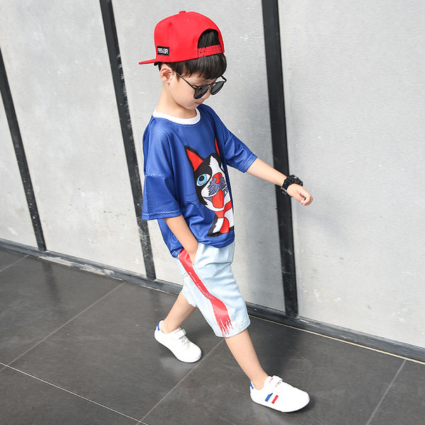 Set copii model larg - Tricou cu animal print si blugi 3/4