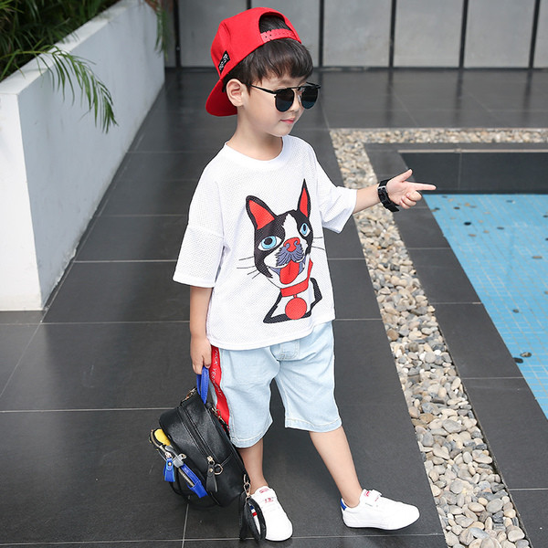 Set copii model larg - Tricou cu animal print si blugi 3/4