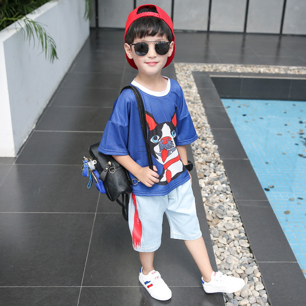 Set copii model larg - Tricou cu animal print si blugi 3/4