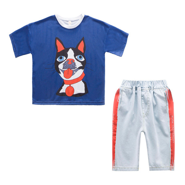 Set copii model larg - Tricou cu animal print si blugi 3/4