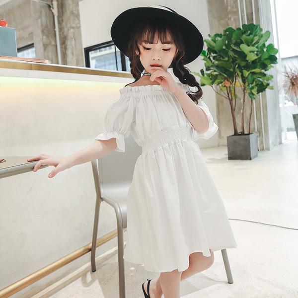 Rochie pentru copii cu maneci cazute si talie elastica in mai multe culori