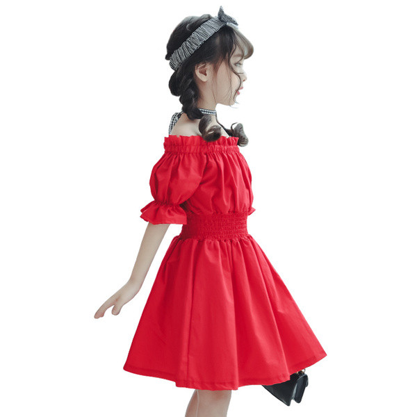 Rochie pentru copii cu maneci cazute si talie elastica in mai multe culori