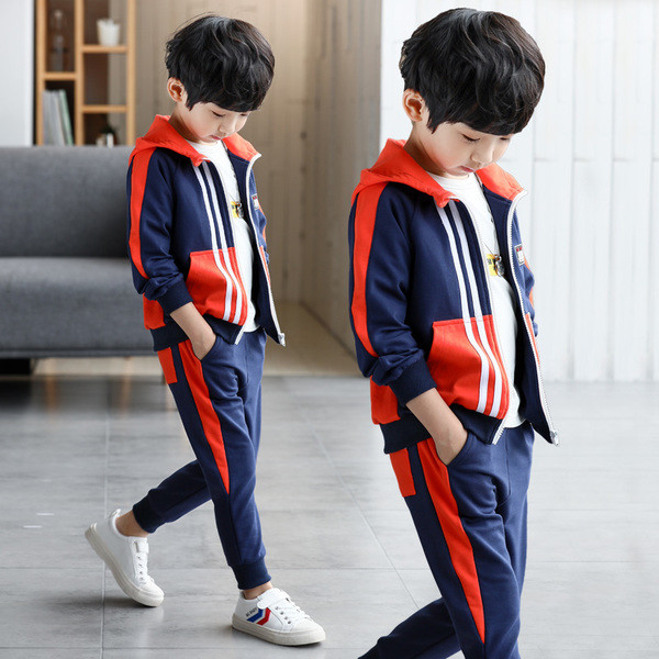 Set trening sport pentru baieti - top cu gluga si pantaloni lungi