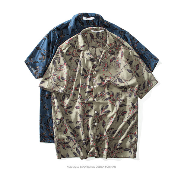 Cămașă pentru bărbați cu mânecă scurtă cu motiv floral în două culori