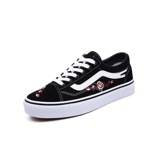 Adidasi de dama cu motive florale in alb si negru