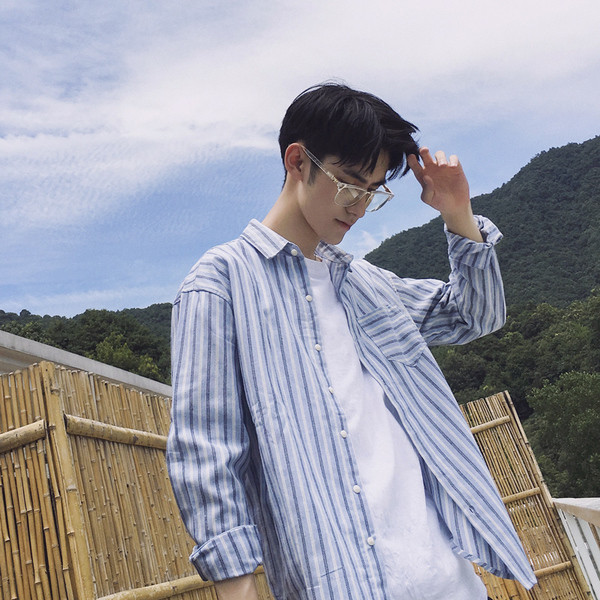 Cămașă bărbați în dungi cu mâneci lungi model gratuit în trei culori