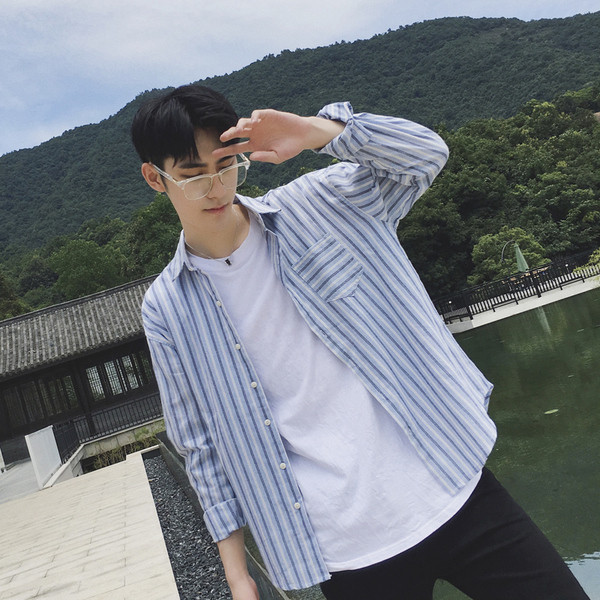 Cămașă bărbați în dungi cu mâneci lungi model gratuit în trei culori