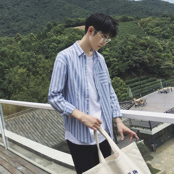 Cămașă bărbați în dungi cu mâneci lungi model gratuit în trei culori