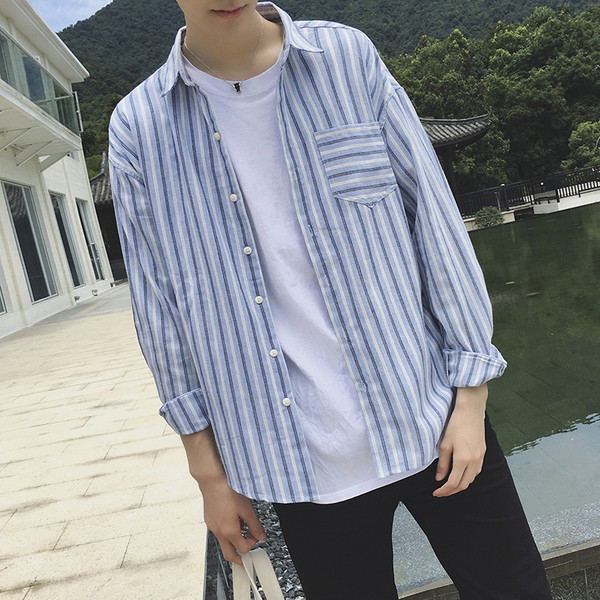 Cămașă bărbați în dungi cu mâneci lungi model gratuit în trei culori