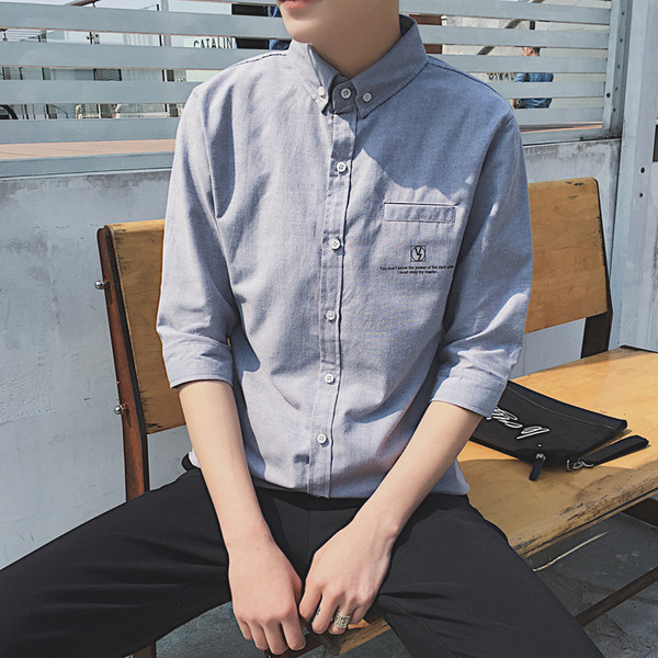 Cămașă casual bărbătească cu mâneci 3/4 în mai multe culori