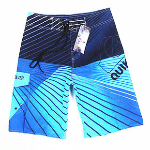 Мъжки бански в три цвята с цветни ленти и надпис