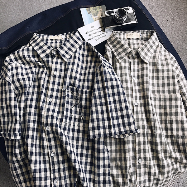 Cămașă casual bărbați în carouri cu mâneci scurte în două culori