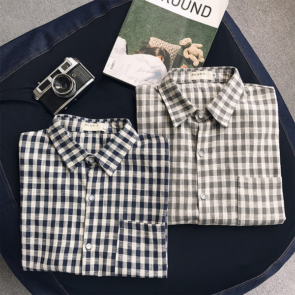 Cămașă casual bărbați în carouri cu mâneci scurte în două culori