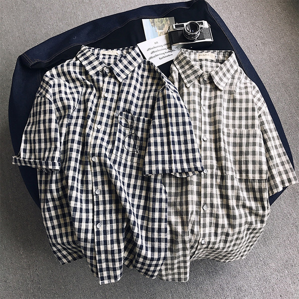 Cămașă casual bărbați în carouri cu mâneci scurte în două culori