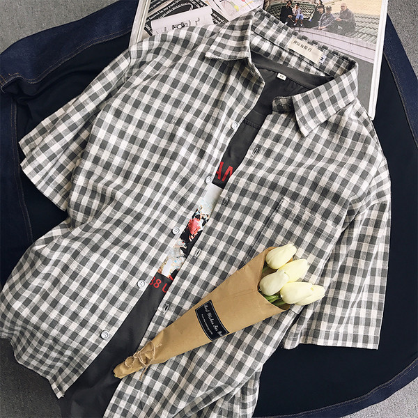 Cămașă casual bărbați în carouri cu mâneci scurte în două culori