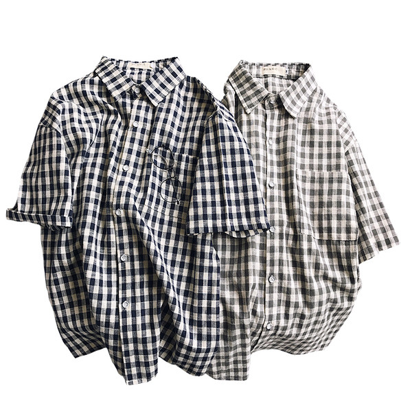 Cămașă casual bărbați în carouri cu mâneci scurte în două culori