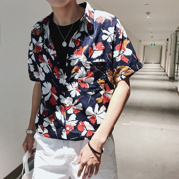 Cămașă de vară pentru bărbați cu mâneci scurte cu motive florale în două culori