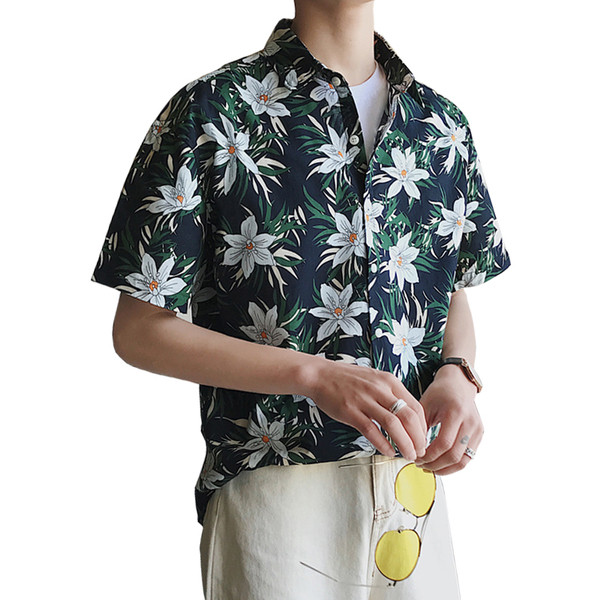 Cămașă bărbătească colorată cu mâneci scurte model larg