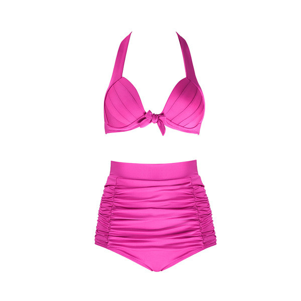 Costum de baie pentru dama in doua parti cu talie inalta in sase culori