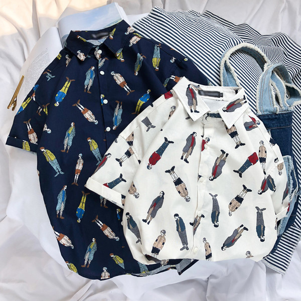 Cămașă bărbătească cu mânecă scurtă de primăvară-vară cu aplicație colorată