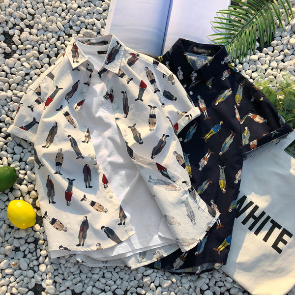 Cămașă bărbătească cu mânecă scurtă de primăvară-vară cu aplicație colorată