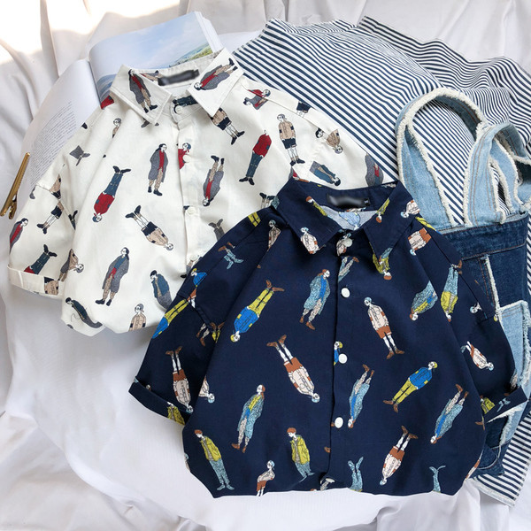 Cămașă bărbătească cu mânecă scurtă de primăvară-vară cu aplicație colorată