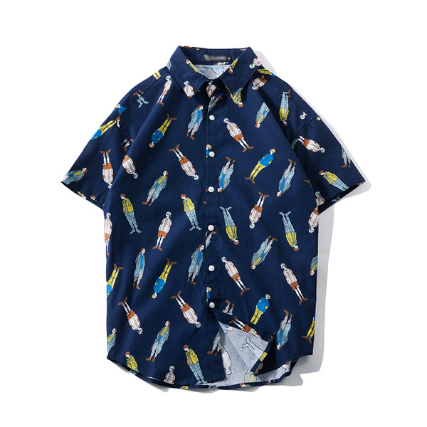Cămașă bărbătească cu mânecă scurtă de primăvară-vară cu aplicație colorată