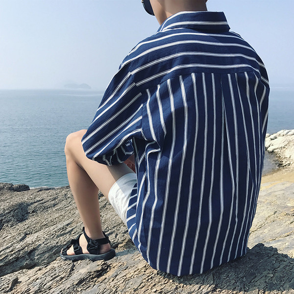 Camasa barbati stilata in dungi cu maneci lungi model gratuit in doua culori