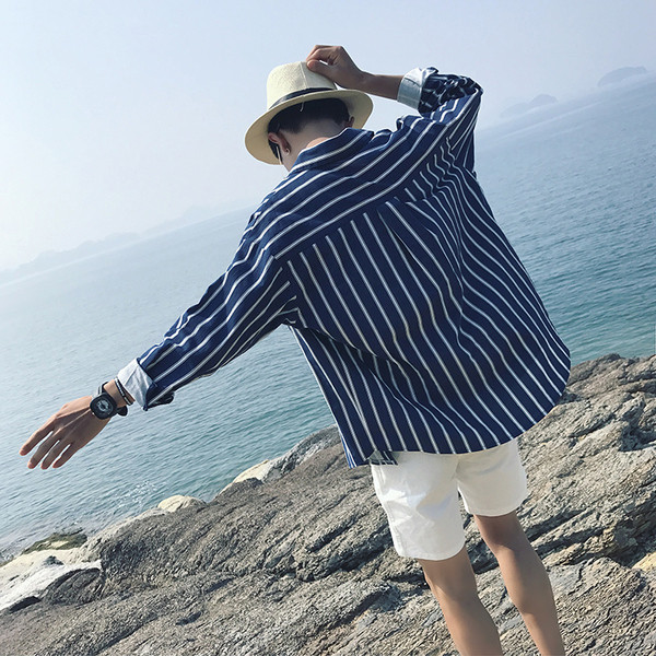 Camasa barbati stilata in dungi cu maneci lungi model gratuit in doua culori