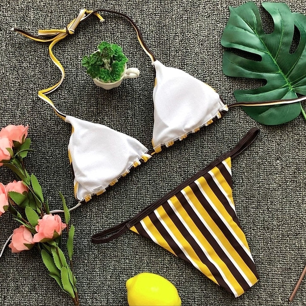 NOU costum de baie modern pentru doamne în dungi din două piese