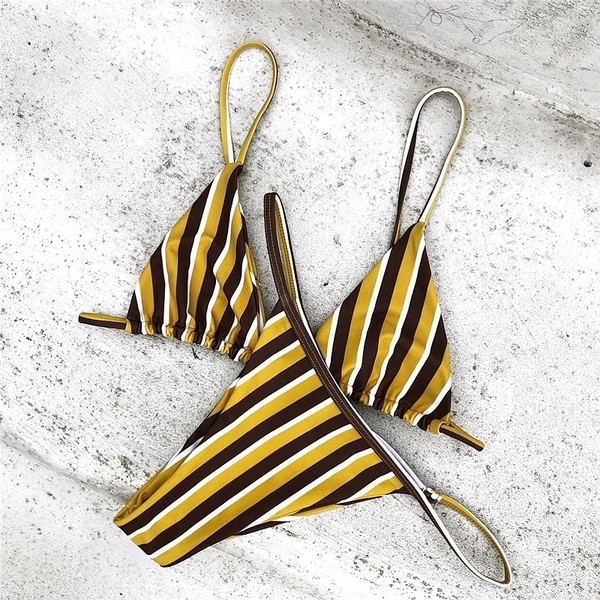 NOU costum de baie modern pentru doamne în dungi din două piese