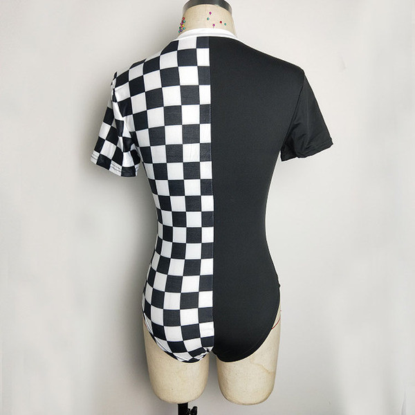 Модерен цял бански за дамите с шахматен принт