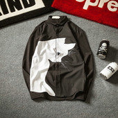 Cămașă bărbătească de primăvară-vară cu mâneci lungi și aplicație pisică în alb-negru