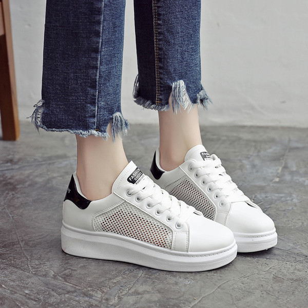 Adidași de vară damă pe talpă plată de culoare albă