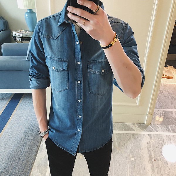 Cămașă din denim de primăvară-vară cu mâneci lungi