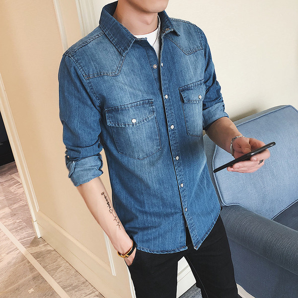 Cămașă din denim de primăvară-vară cu mâneci lungi